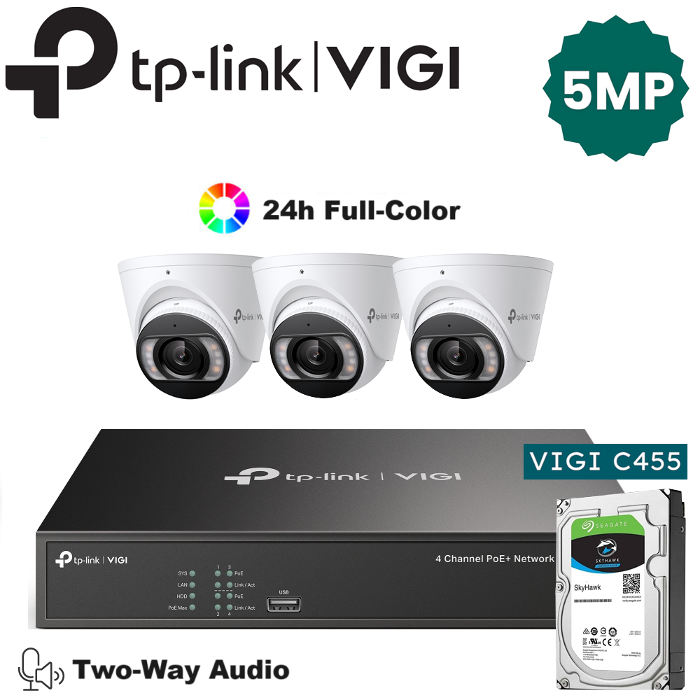 TP-Link 3 x 5MP IP Camera Package Kit (Full Camera+2way Audio+Sound Alarm)