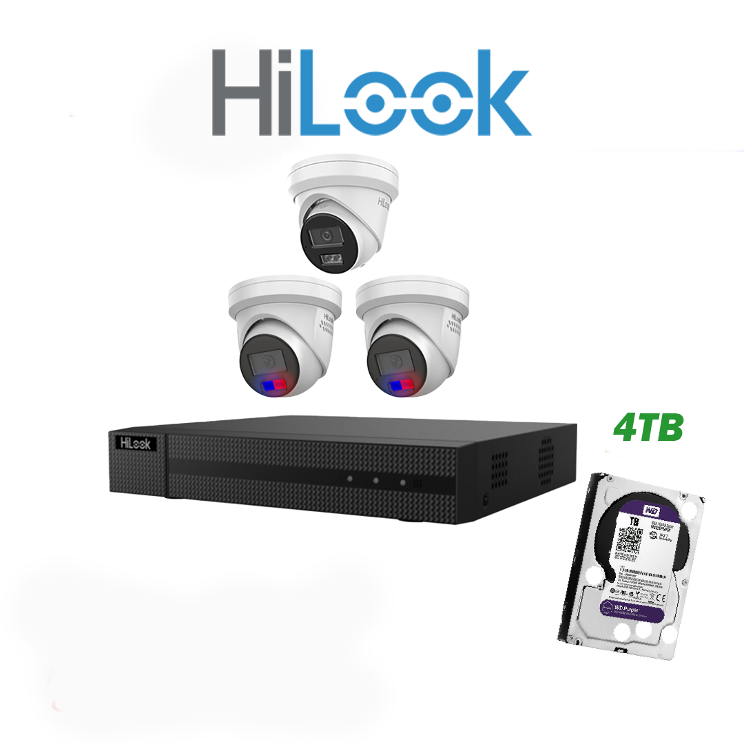 HiLook 6MP Package 3 Camera Kit (HL-66-1229) with AI IntelliSense, Full-Color Built-in Audio, 4CH NVR