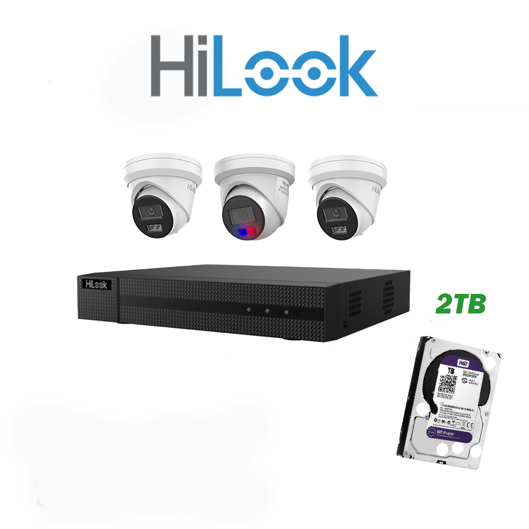 HiLook 6MP Package 3 Camera Kit (HL-66-2219) with AI IntelliSense, Full-Color Built-in Audio, 4CH NVR