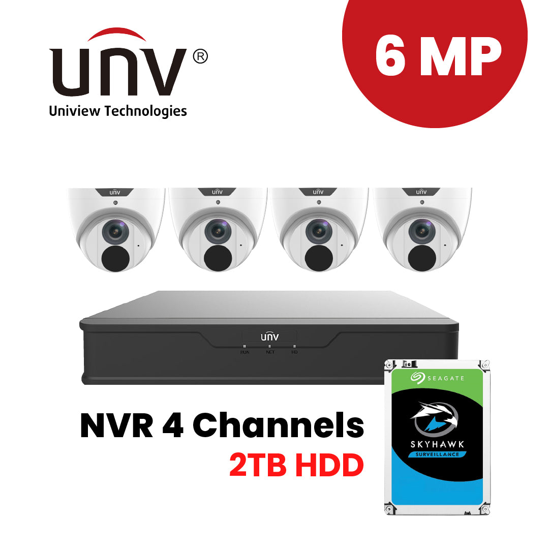 UNIVIEW NVR 4 Channels +4 pcs. 6MP IP Camera Package