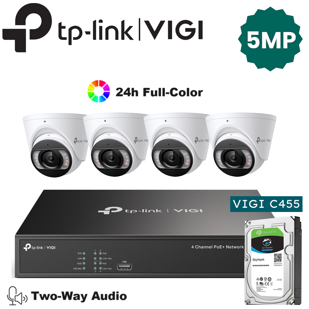 TP-Link 4 x 5MP IP Camera Package Kit (Full Camera+2way Audio+Sound Alarm)