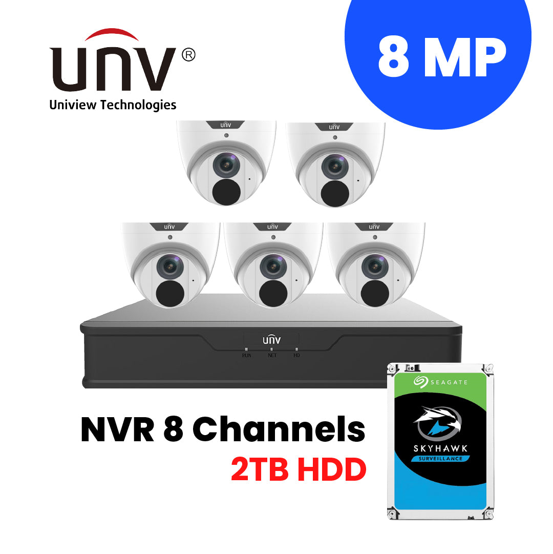 UNIVIEW NVR 8 Channels +5 pcs. 8MP/4K IP Camera Package