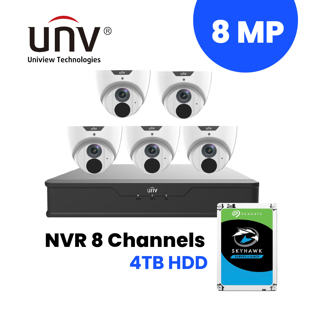 UNIVIEW NVR 8 Channels +5 pcs. 8MP/4K IP Camera Package