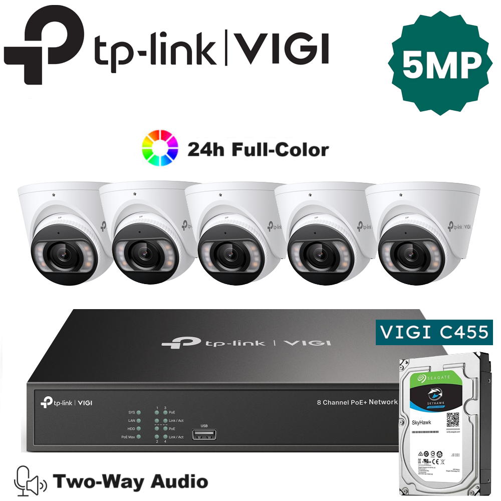 TP-Link 5 x 5MP IP Camera Package Kit (Full Camera+2way Audio+Sound Alarm)