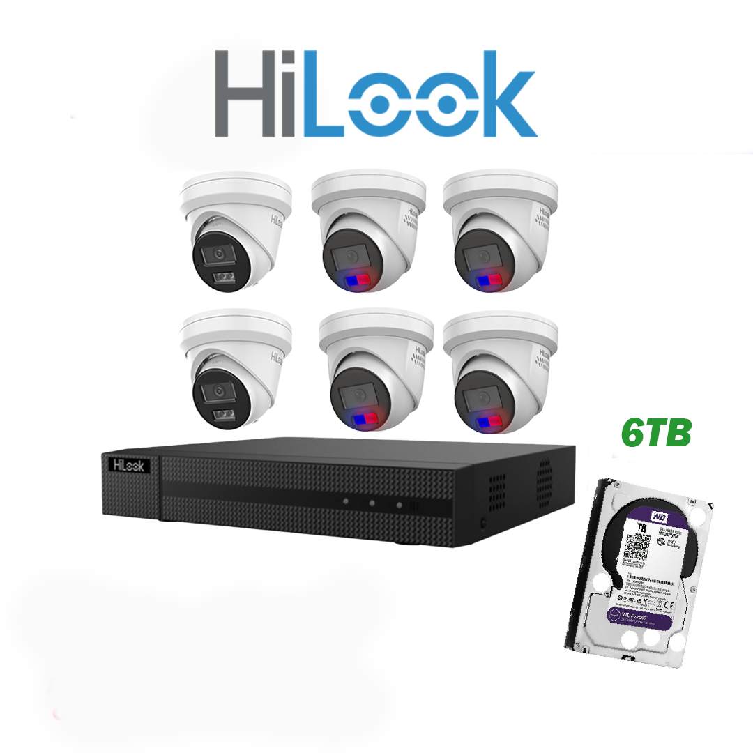 HiLook 6MP Package 6 Camera Kit (HL-66-2249) with AI IntelliSense, Full-Color Built-in Audio, 8 CH NVR