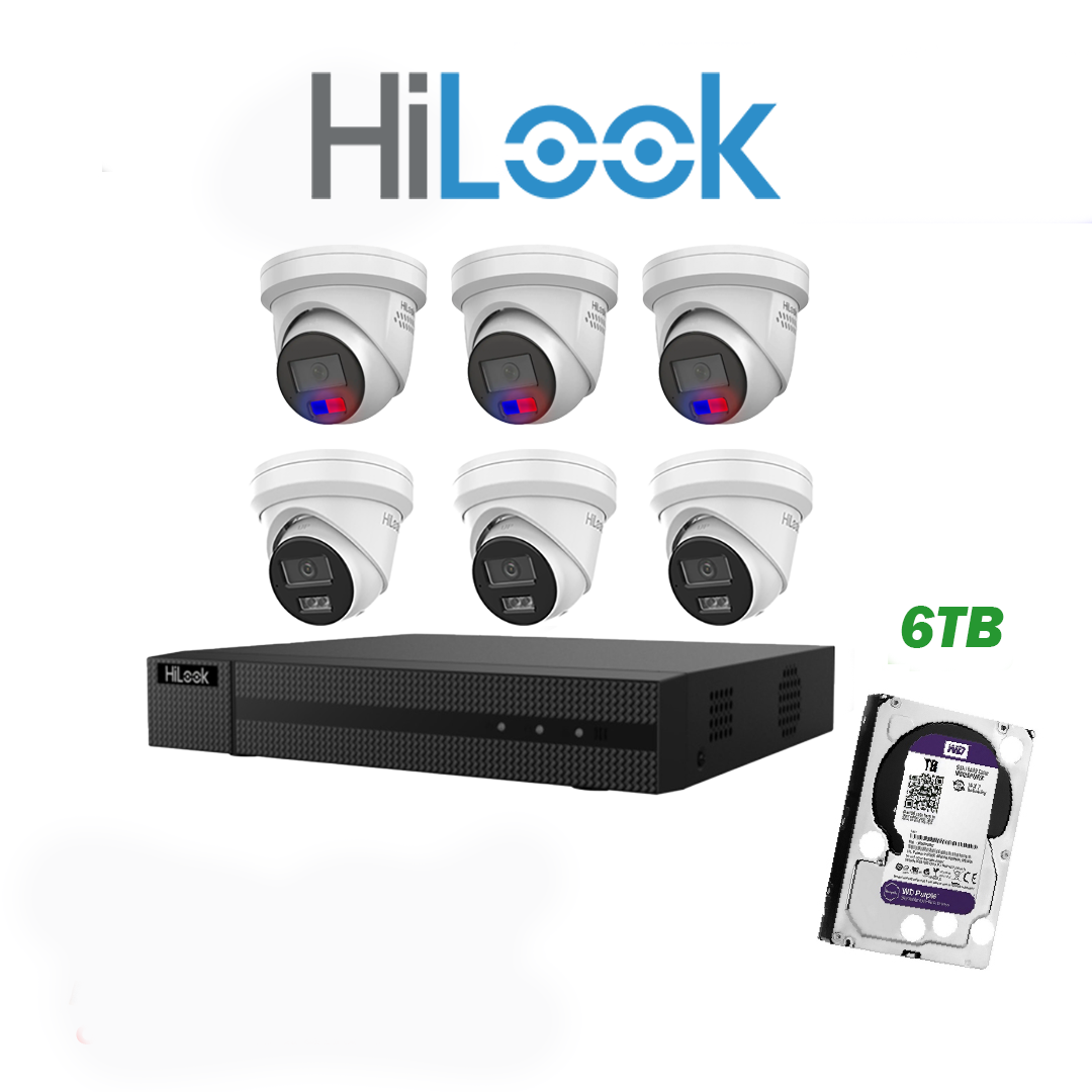 HiLook 6MP Package 6 Camera Kit (HL-66-3239) with AI IntelliSense, Full-Color Built-in Audio, 8 CH NVR