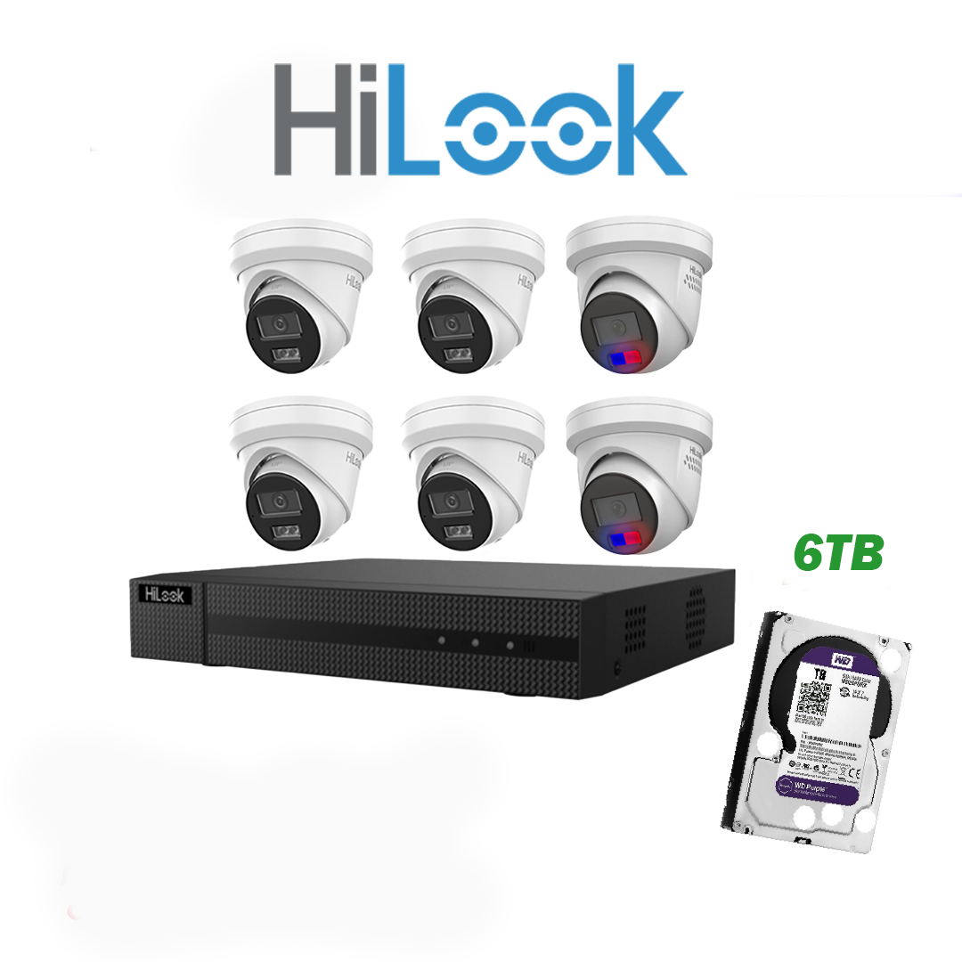 HiLook 6MP Package 6 Camera Kit (HL-66-4229) with AI IntelliSense, Full-Color Built-in Audio, 8 CH NVR