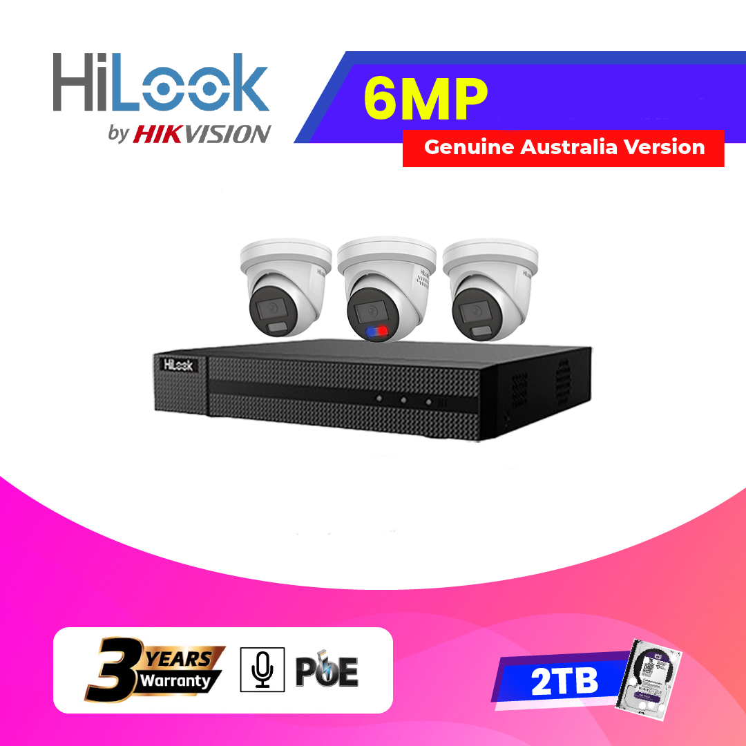 2x6MP Hilook IP Camera T262H-MU and 1 x6MP Hilook T269H-MU/SL With NVR 4 Channels+2TB HDD