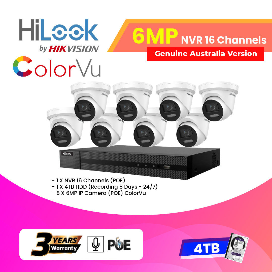 8x6MP Hilook IP Camera (ColorVu) With NVR 16 Channels