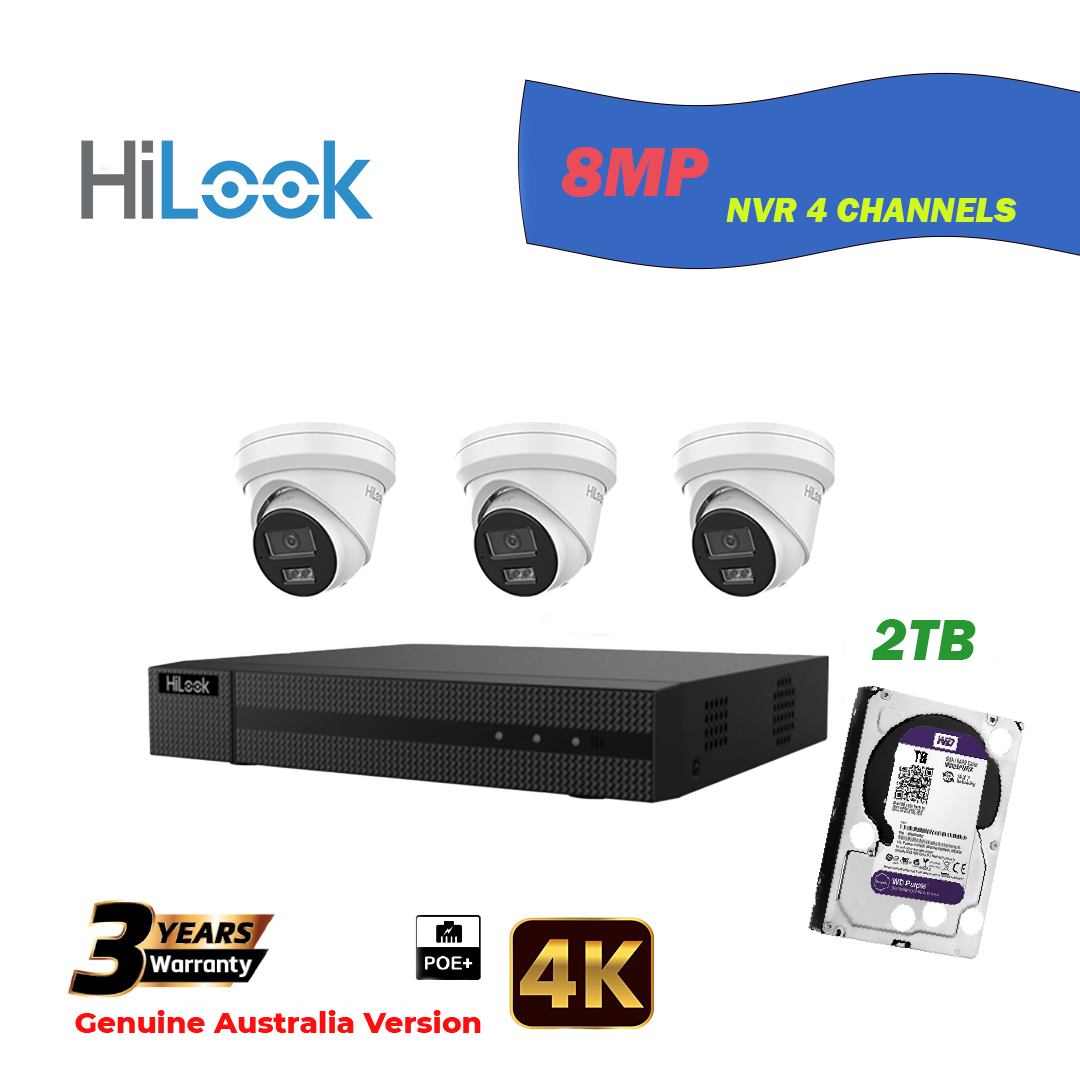 3x8MP Hilook IP Camera T282H-MU With NVR 4 Channels