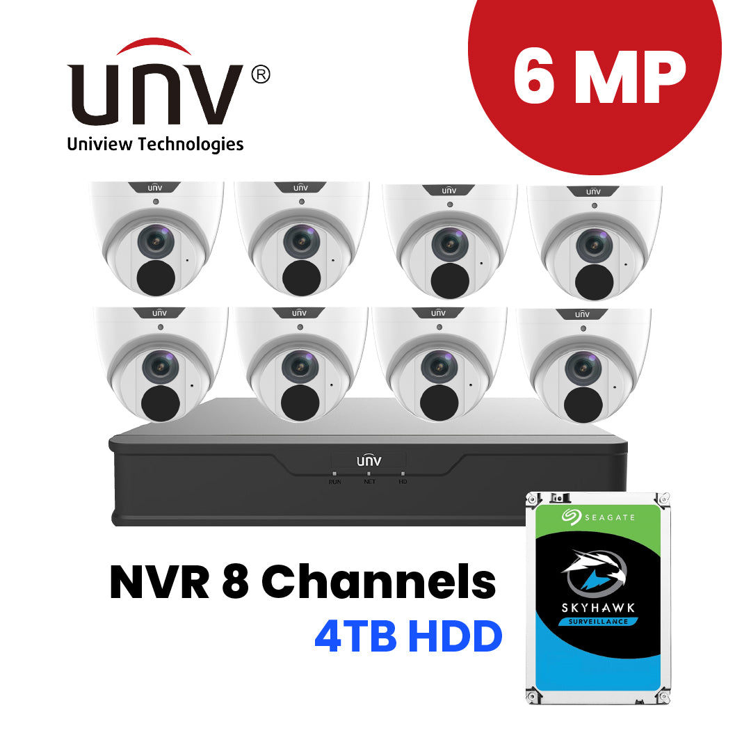 UNIVIEW NVR 8 Channels + 8 pcs. 6MP IP Camera Package