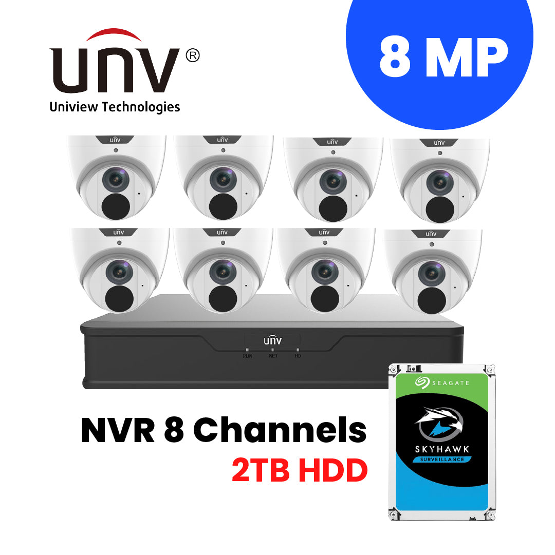 UNIVIEW NVR 8 Channels + 8 pcs. 8MP/4K IP Camera Package