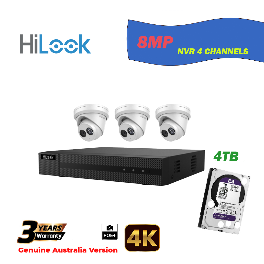 3x8MP Hilook IP Camera T281H-MU With NVR 4 Channels